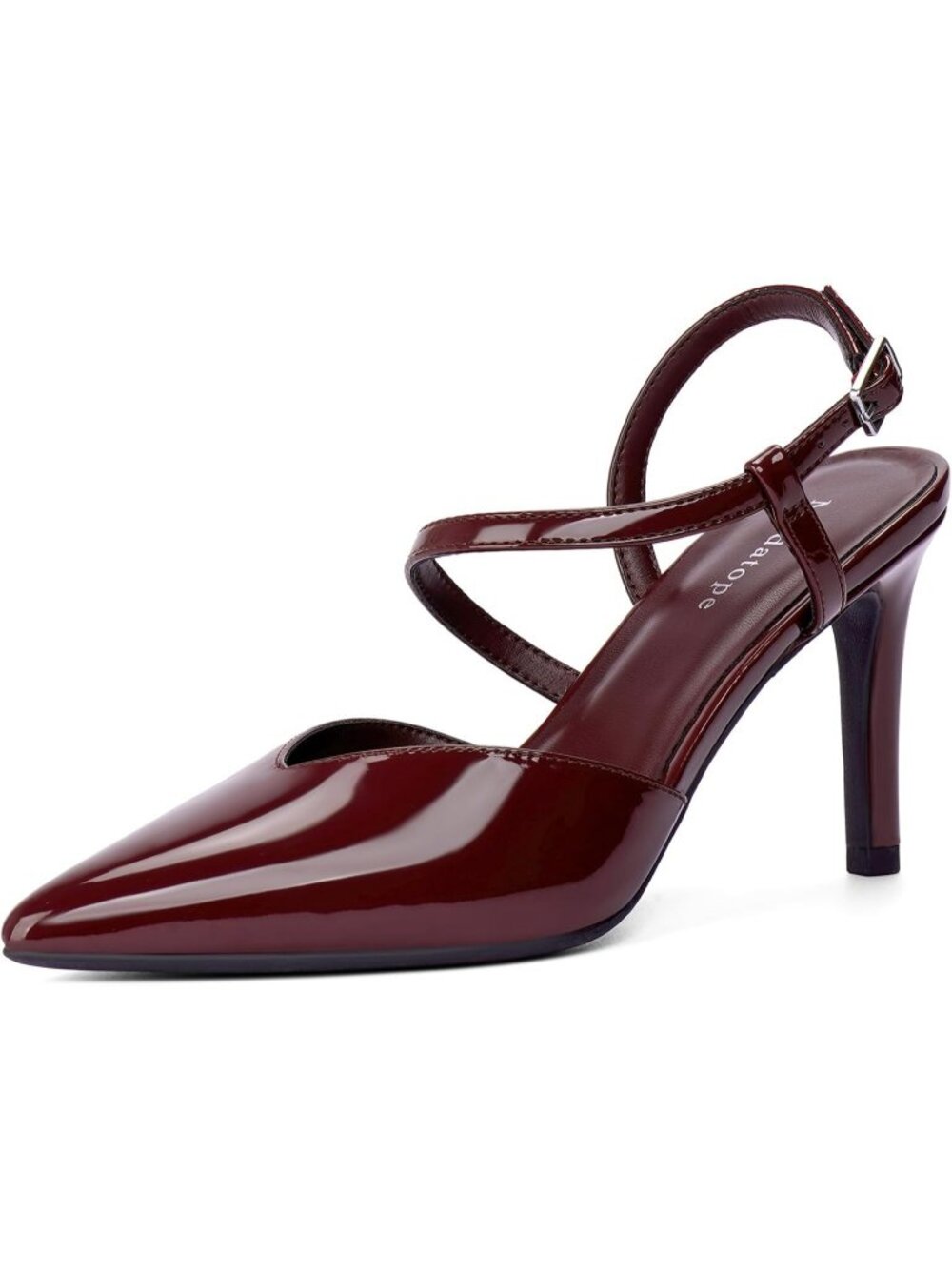 Women's Burgundy Closed Toe Ankle Strap Slingback Heel Pumps Party Wedding Shoes